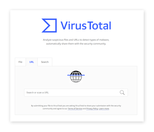 VirusTotal 将扫描一个网址以查找威胁。